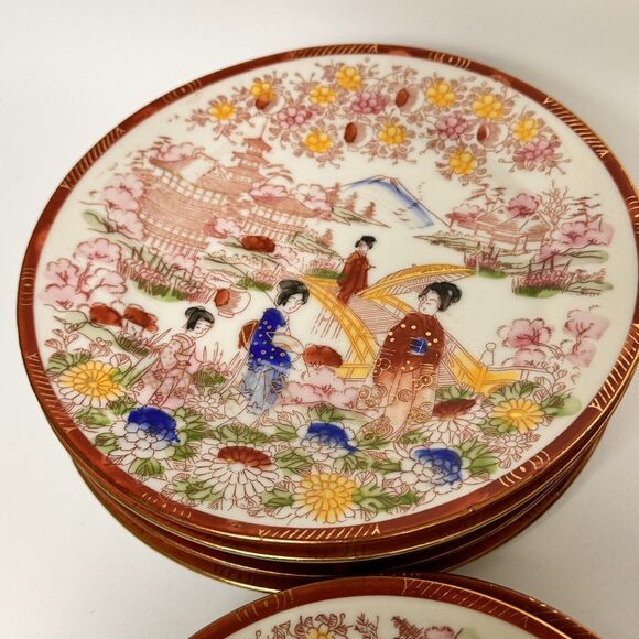 Japanese Kutani Style Full Tea Set Eggshell Porcelain Geisha 20 Piece (read) - Picture 12 of 16